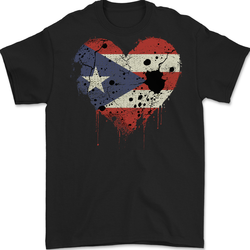 Love Flag Puerto Rico Football Mens Gildan Cotton T-Shirt Black