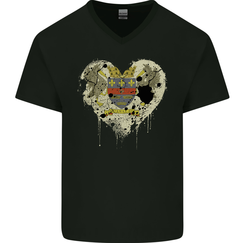 Love Flag Saint Barthelemy Football Mens V-Neck Cotton T-Shirt Black