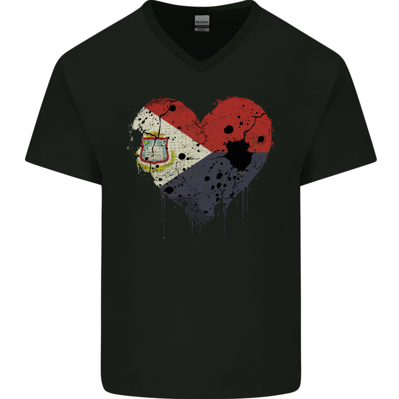 Love Flag Saint Martin Football Mens V-Neck Cotton T-Shirt Black