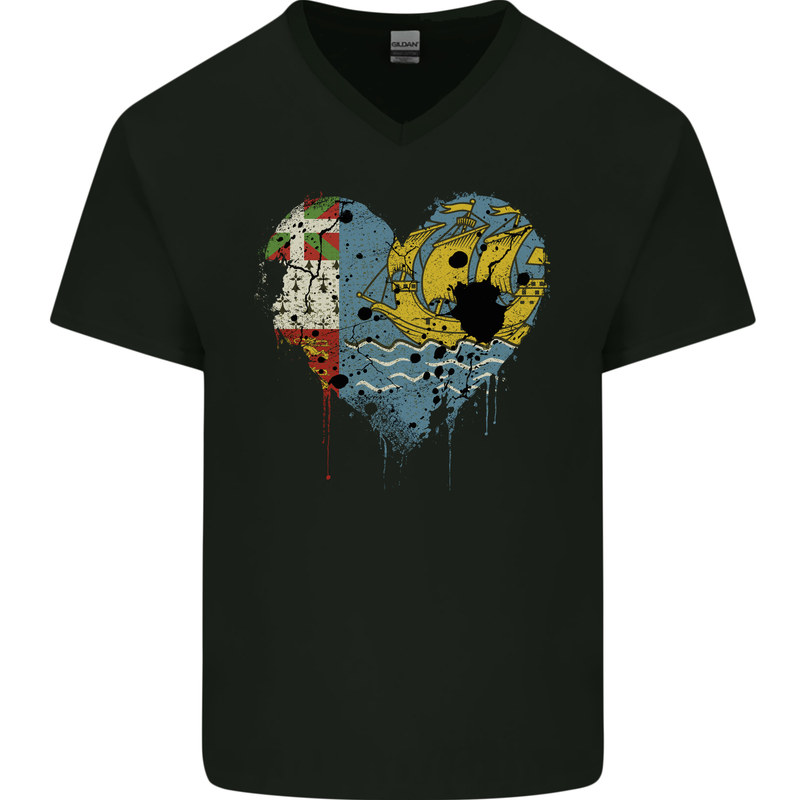 Love Flag Saint Pierre and Miquelon Mens V-Neck Cotton T-Shirt Black