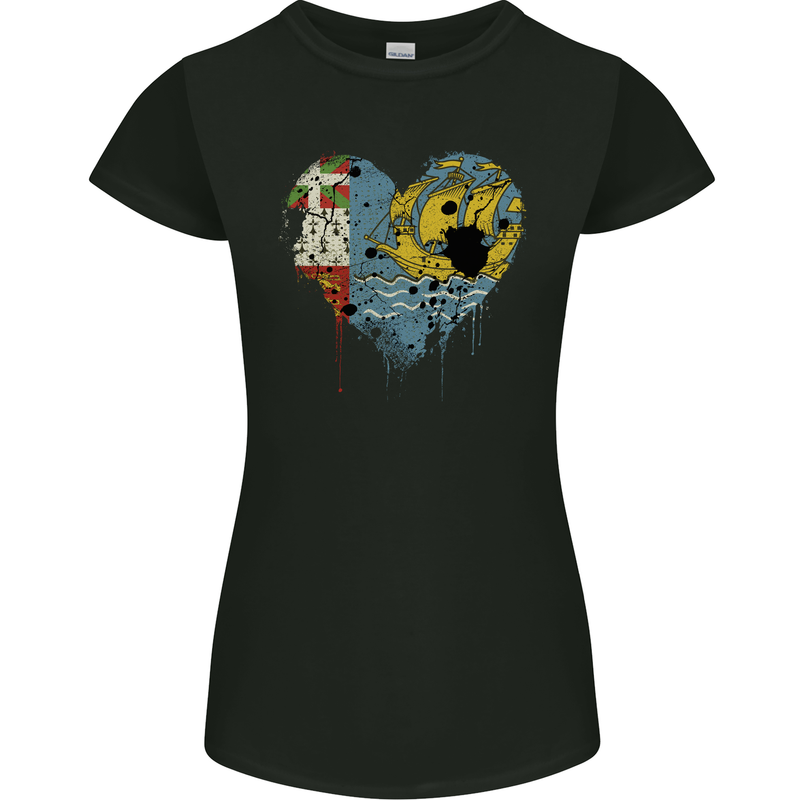Love Flag Saint Pierre and Miquelon Womens Petite Cut T-Shirt Black
