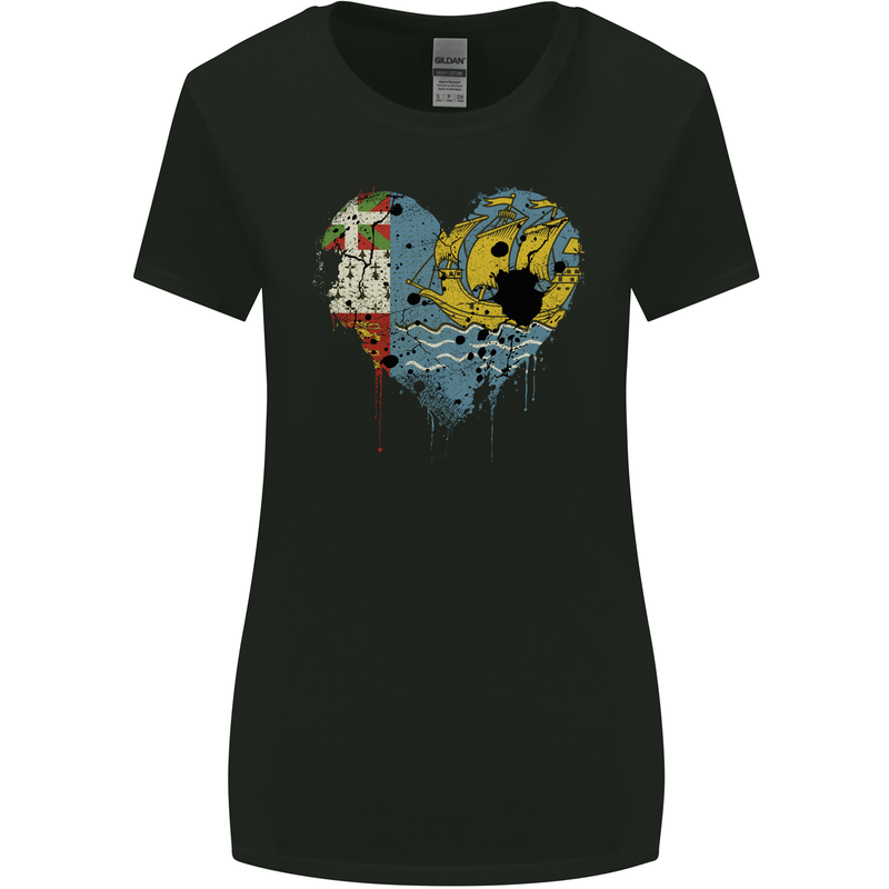 Love Flag Saint Pierre and Miquelon Womens Wider Cut T-Shirt Black