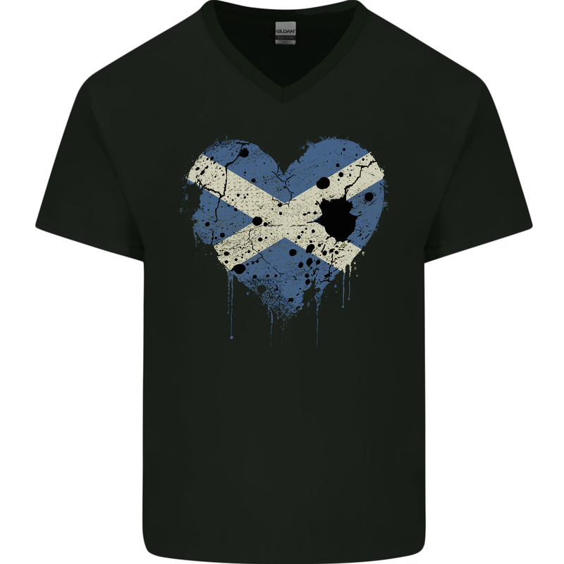Love Flag Scotland Scottish Football Rugby Mens V-Neck Cotton T-Shirt Black