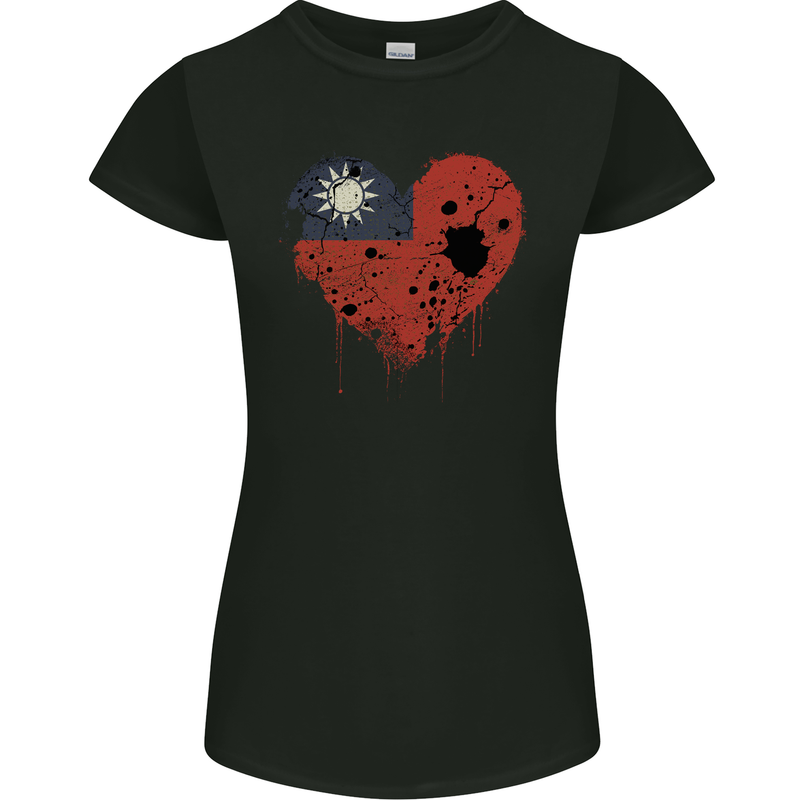 Love Flag Taiwan Football Womens Petite Cut T-Shirt Black