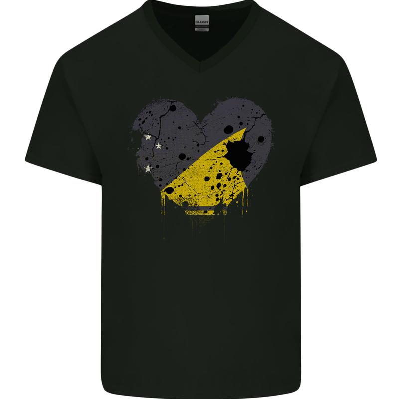 Love Flag Tokelau Football Mens V-Neck Cotton T-Shirt Black