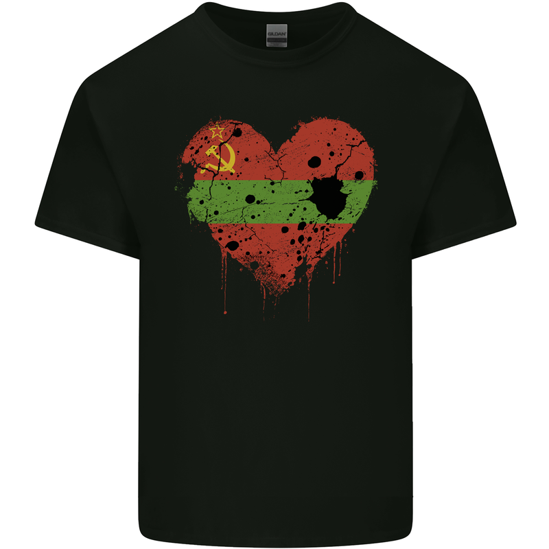 Love Flag Transnistria Football Mens Cotton T-Shirt Tee Top Black