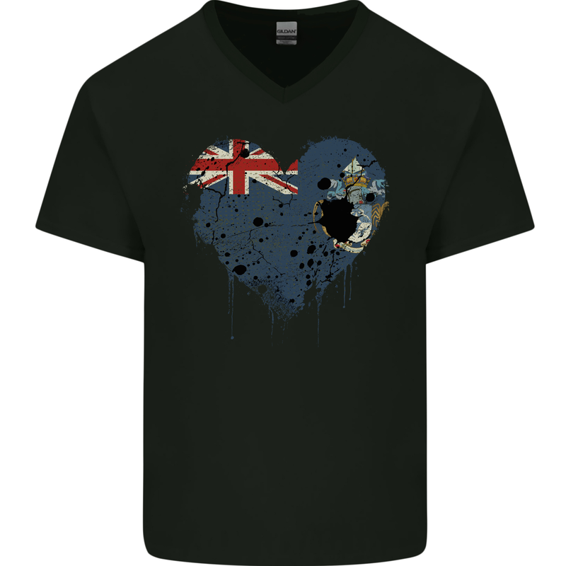 Love Flag Tristan da Cunha Football Mens V-Neck Cotton T-Shirt Black