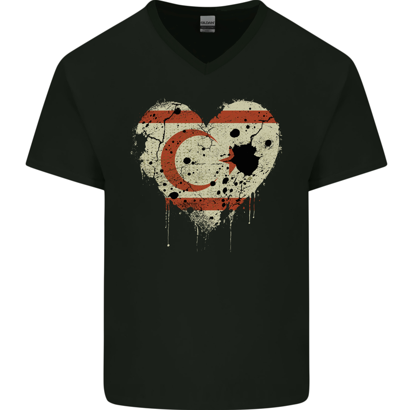 Love Flag Turkish Republic of Northern Cyprus Mens V-Neck Cotton T-Shirt Black