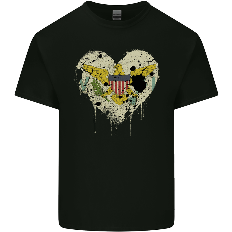 Love Flag Virgin Islands US Football Mens Cotton T-Shirt Tee Top Black