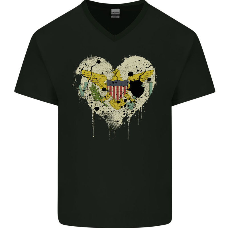 Love Flag Virgin Islands US Football Mens V-Neck Cotton T-Shirt Black