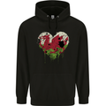 Love Flag Wales Welsh Football Rugby Mens 80% Cotton Hoodie Black