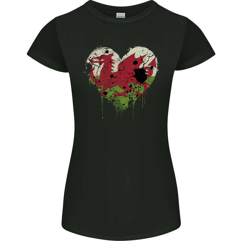 Love Flag Wales Welsh Football Rugby Womens Petite Cut T-Shirt Black