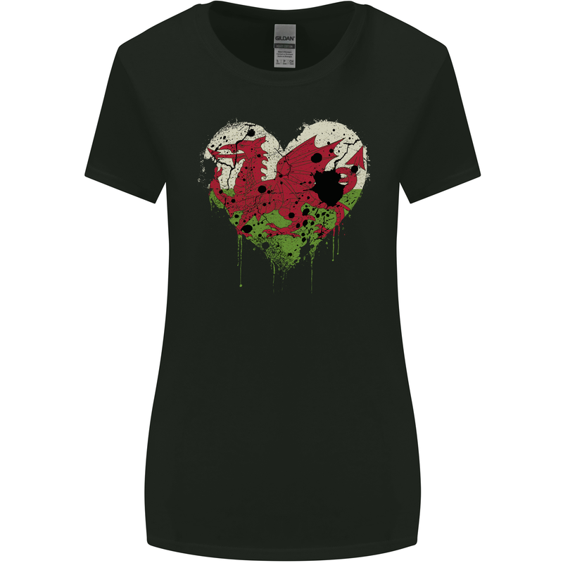 Love Flag Wales Welsh Football Rugby Womens Wider Cut T-Shirt Black
