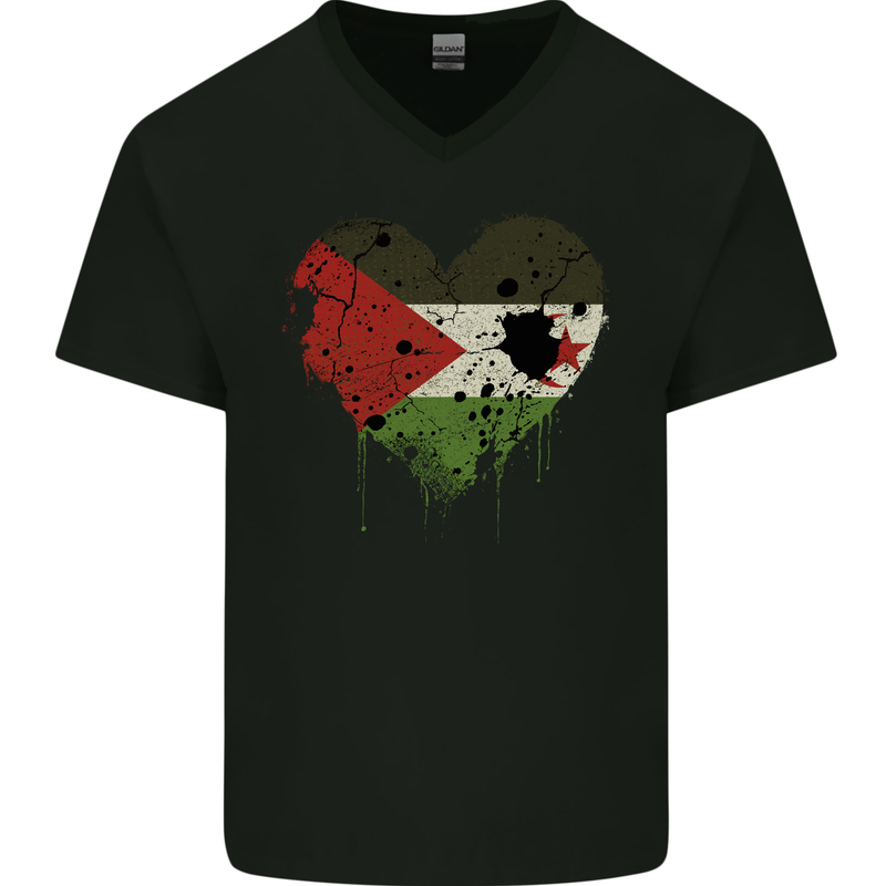 Love Flag Western Sahara Football Mens V-Neck Cotton T-Shirt Black