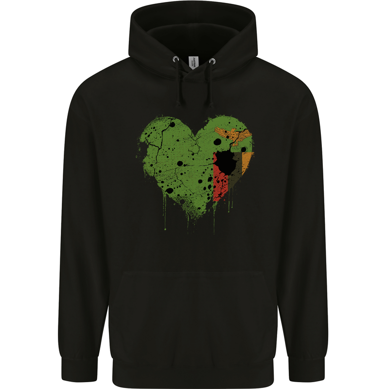 Love Flag Zambia Zambian Football Childrens Kids Hoodie Black