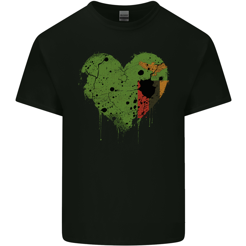 Love Flag Zambia Zambian Football Mens Cotton T-Shirt Tee Top Black