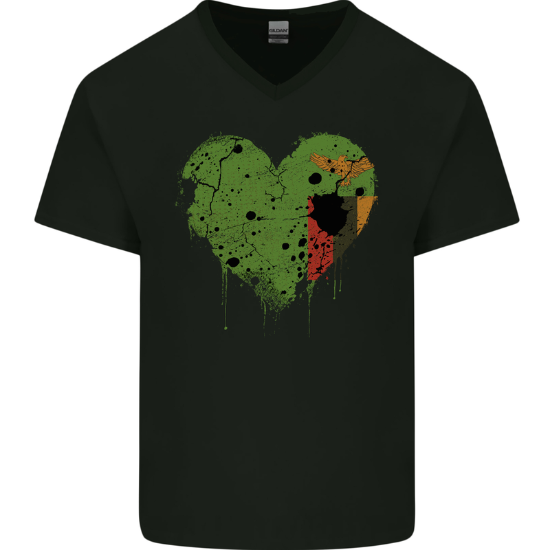 Love Flag Zambia Zambian Football Mens V-Neck Cotton T-Shirt Black