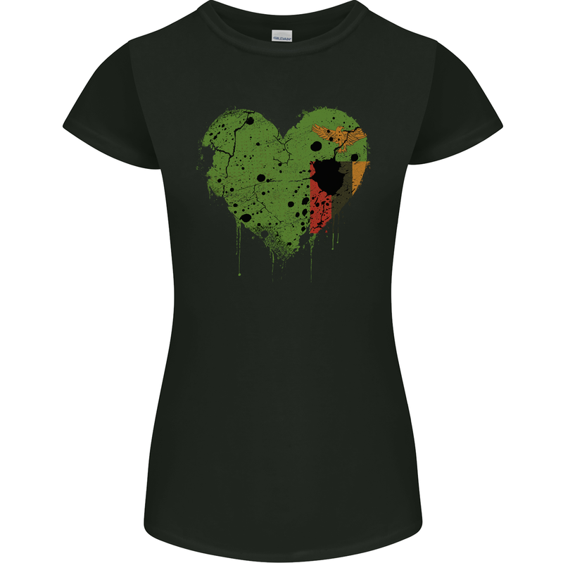 Love Flag Zambia Zambian Football Womens Petite Cut T-Shirt Black