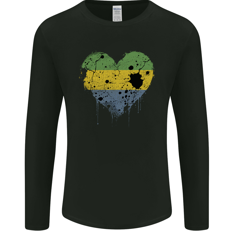Love Gabon Flag Gabonese Day Football Mens Long Sleeve T-Shirt Black