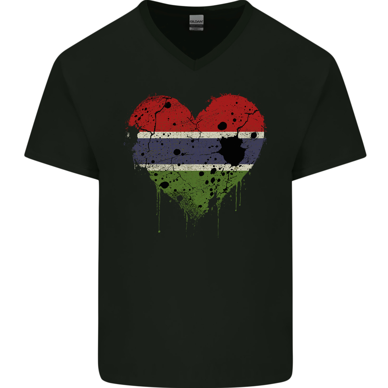 Love Gambia Flag Gambian Day Football Mens V-Neck Cotton T-Shirt Black