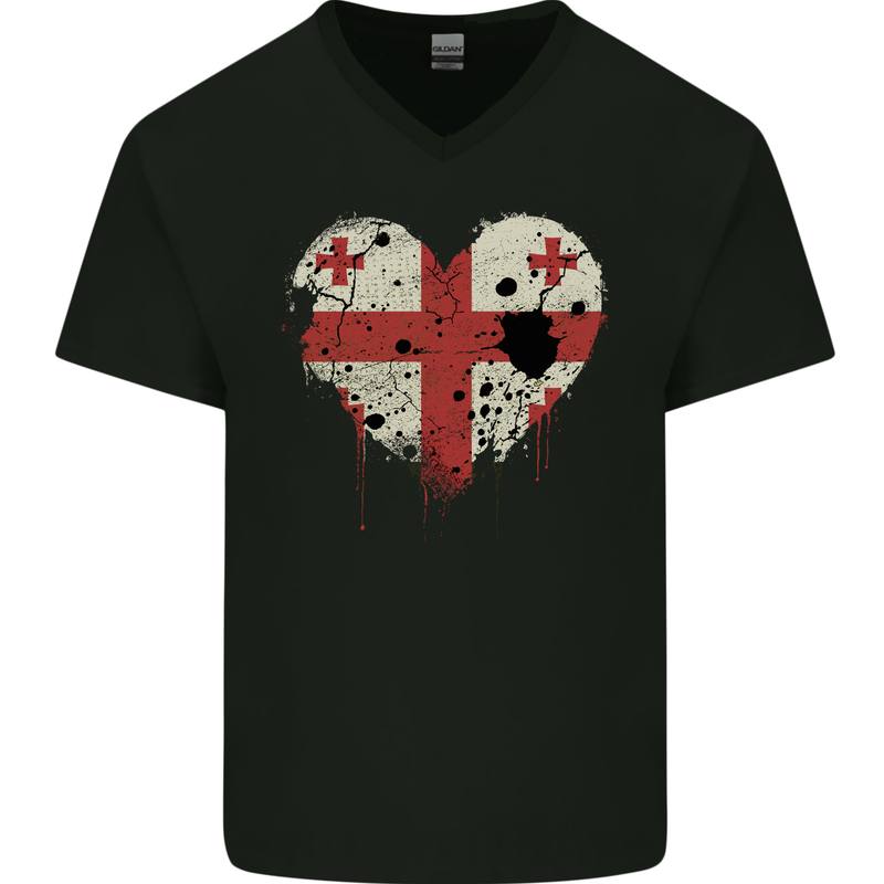 Love Georgia Flag Georgian Day Football Mens V-Neck Cotton T-Shirt Black