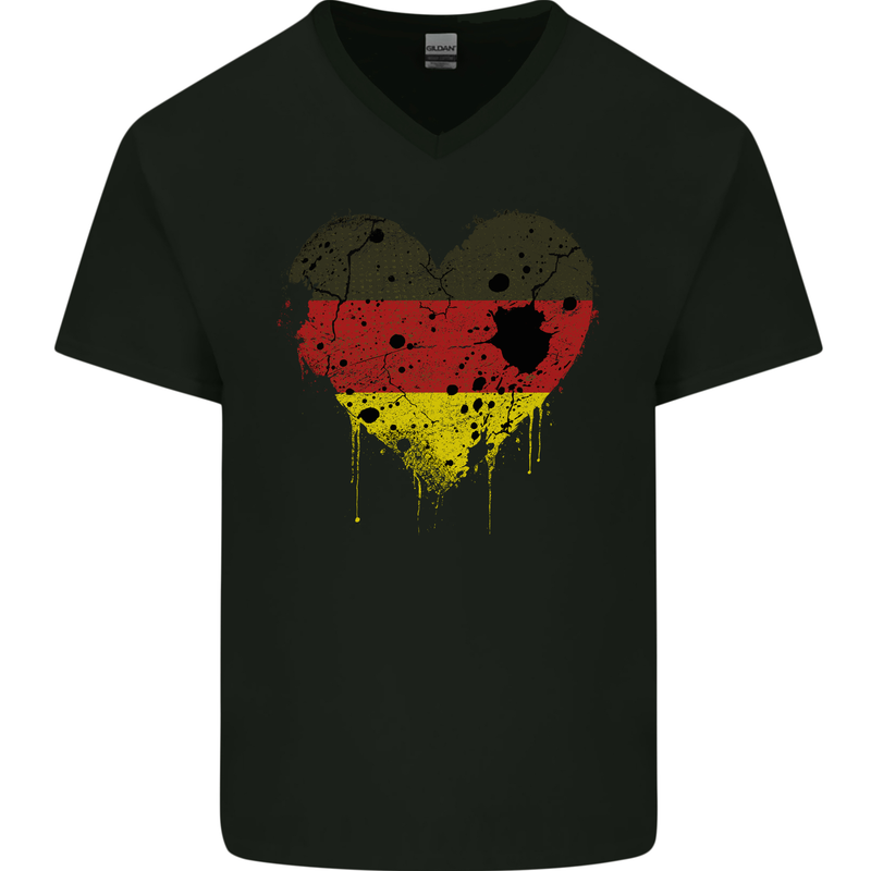 Love Germany Flag German Day Football Mens V-Neck Cotton T-Shirt Black