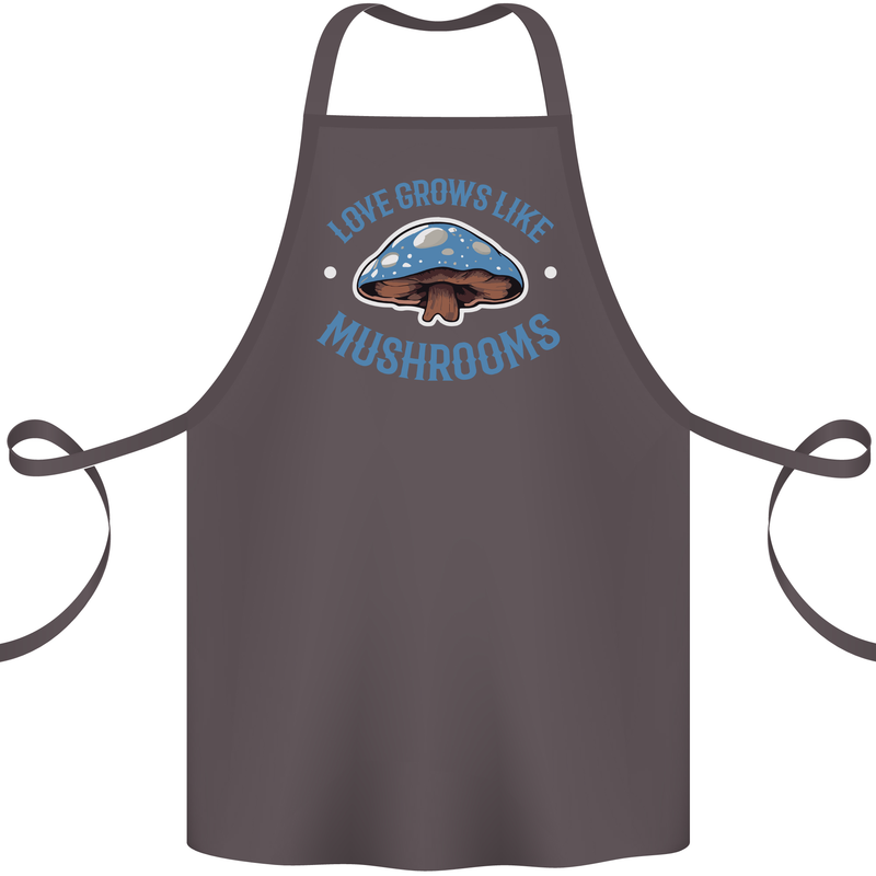 Love Grows Like Mushrooms Foraging Mycology Cotton Apron 100% Organic Dark Grey