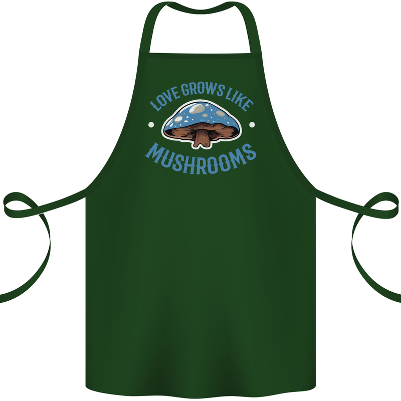 Love Grows Like Mushrooms Foraging Mycology Cotton Apron 100% Organic Forest Green