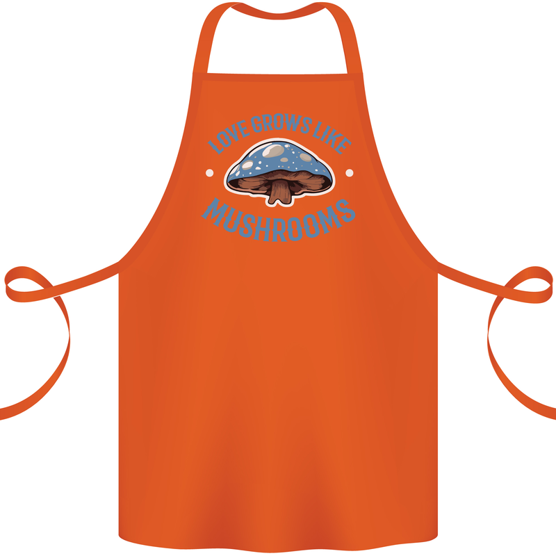Love Grows Like Mushrooms Foraging Mycology Cotton Apron 100% Organic Orange