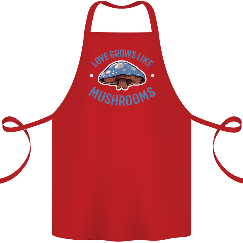 Love Grows Like Mushrooms Foraging Mycology Cotton Apron 100% Organic Red