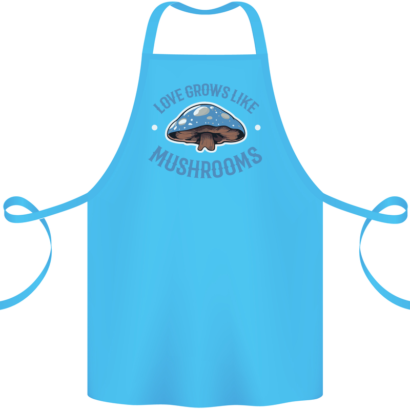 Love Grows Like Mushrooms Foraging Mycology Cotton Apron 100% Organic Turquoise