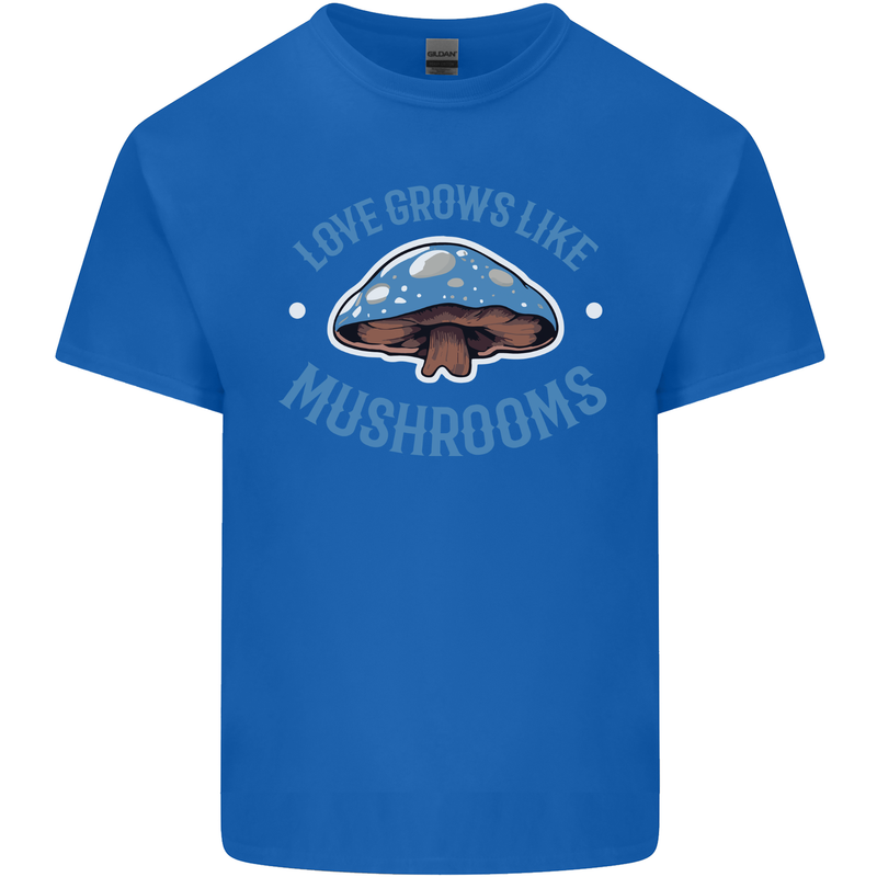 Love Grows Like Mushrooms Foraging Mycology Mens Cotton T-Shirt Tee Top Royal Blue