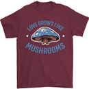 Love Grows Like Mushrooms Foraging Mycology Mens T-Shirt 100% Cotton Maroon