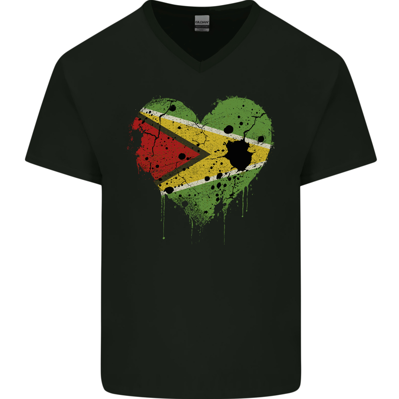 Love Guyana Flag Guyanese Day Football Mens V-Neck Cotton T-Shirt Black