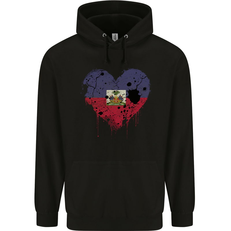 Love Haiti Flag Haitian Day Football Childrens Kids Hoodie Black