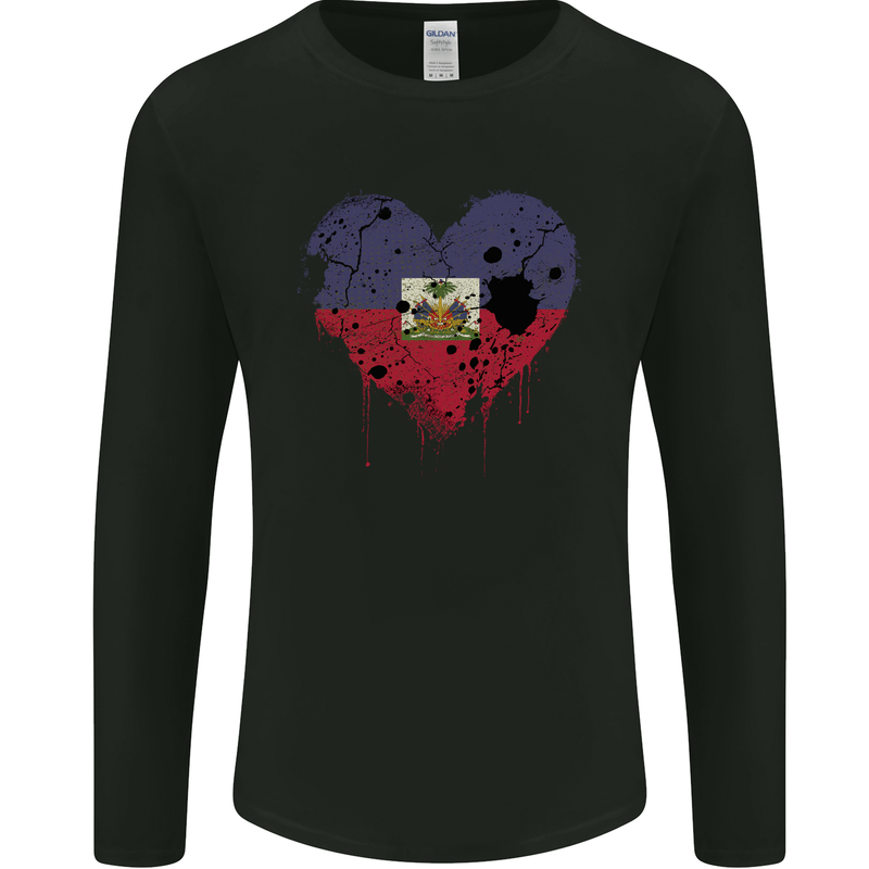 Love Haiti Flag Haitian Day Football Mens Long Sleeve T-Shirt Black