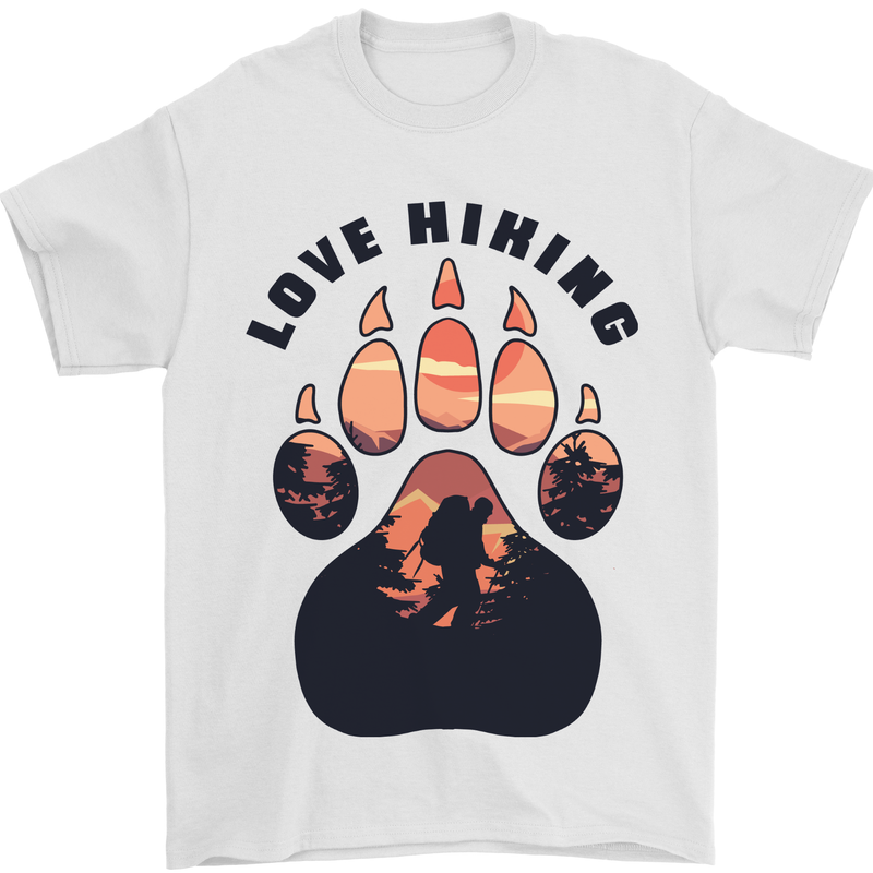 Love Hiking Bear Paw Trekking Hike Outdoors Mens T-Shirt 100% Cotton White