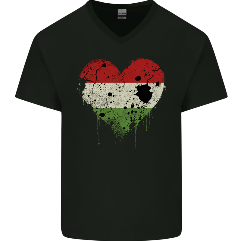 Love Hungary Flag Hungarian Day Football Mens V-Neck Cotton T-Shirt Black