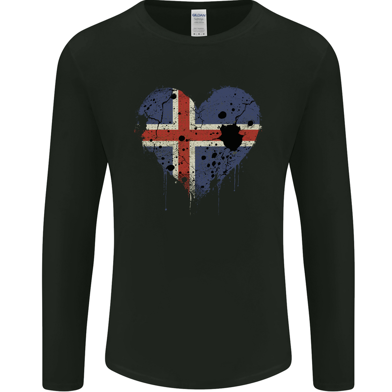 Love Iceland Flag Icelander Day Football Mens Long Sleeve T-Shirt Black