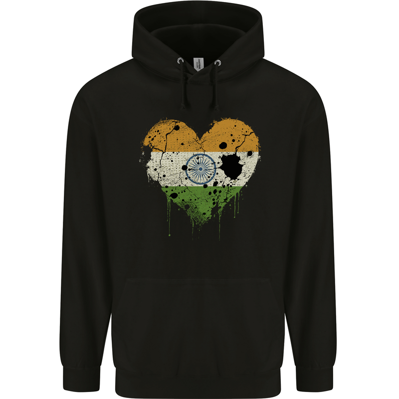 Love India Flag Indian Day Football Childrens Kids Hoodie Black