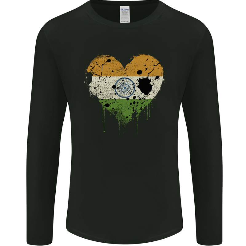 Love India Flag Indian Day Football Mens Long Sleeve T-Shirt Black