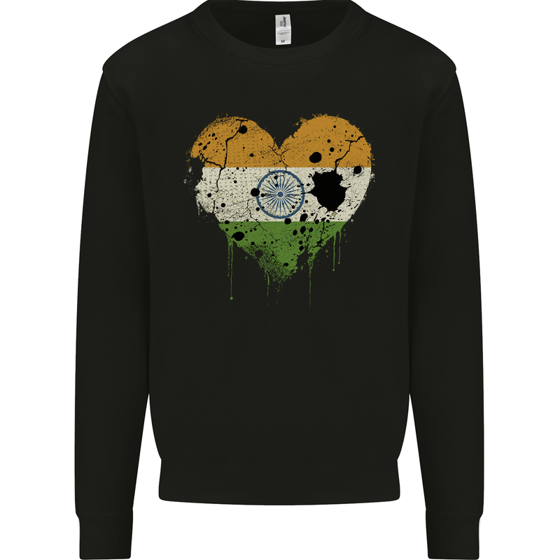Love India Flag Indian Day Football Mens Sweatshirt Jumper Black