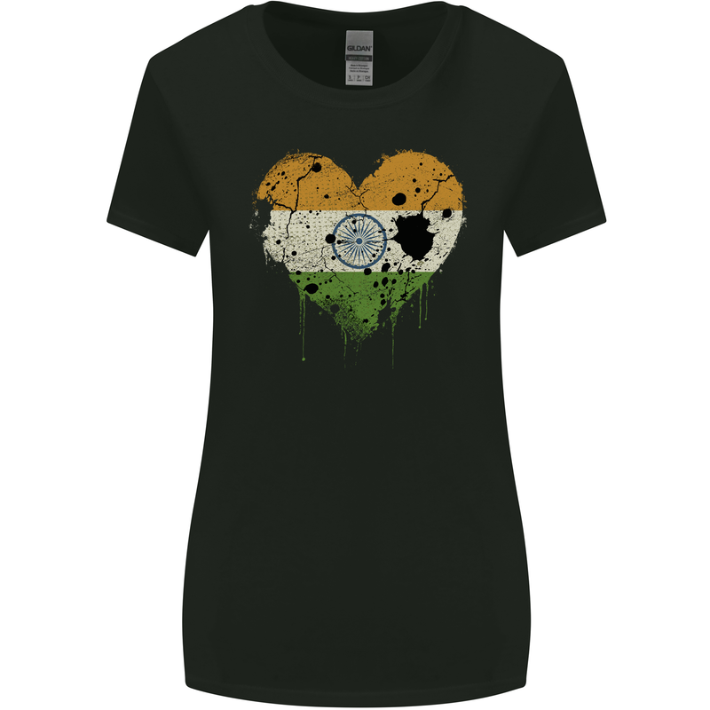 Love India Flag Indian Day Football Womens Wider Cut T-Shirt Black