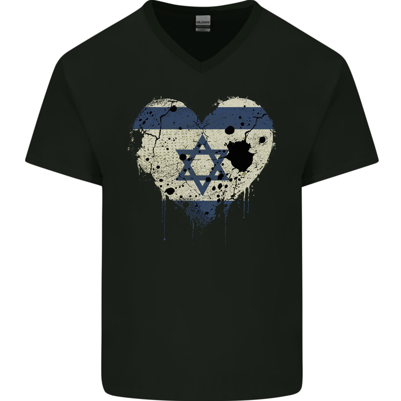 Love Israel Flag Israeli Day Football Mens V-Neck Cotton T-Shirt Black