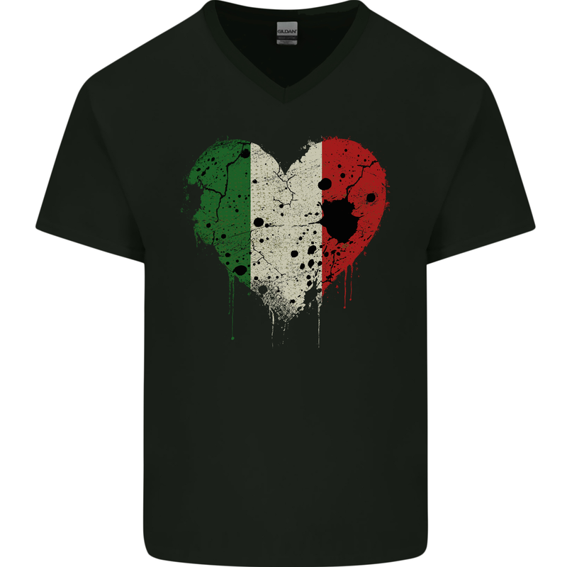 Love Italy Flag Italians Day Football Rugby Mens V-Neck Cotton T-Shirt Black