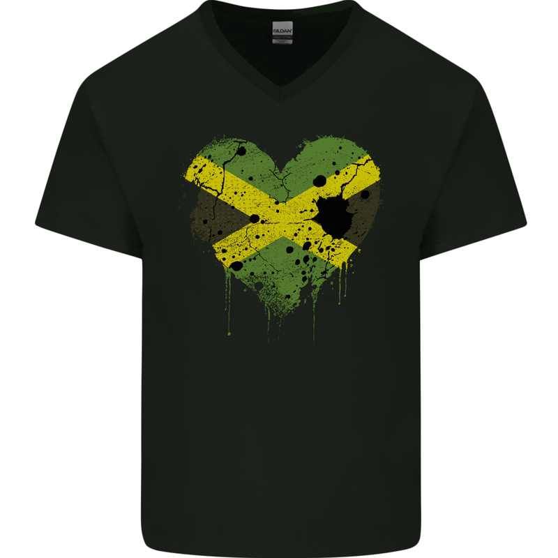 Love Jamaican Flag Jamaica Day Football Mens V-Neck Cotton T-Shirt Black