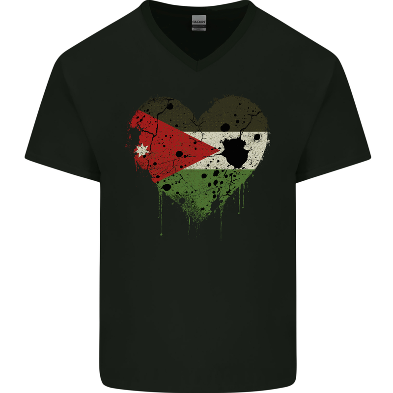 Love Jordan Flag Jordanian Day Football Mens V-Neck Cotton T-Shirt Black
