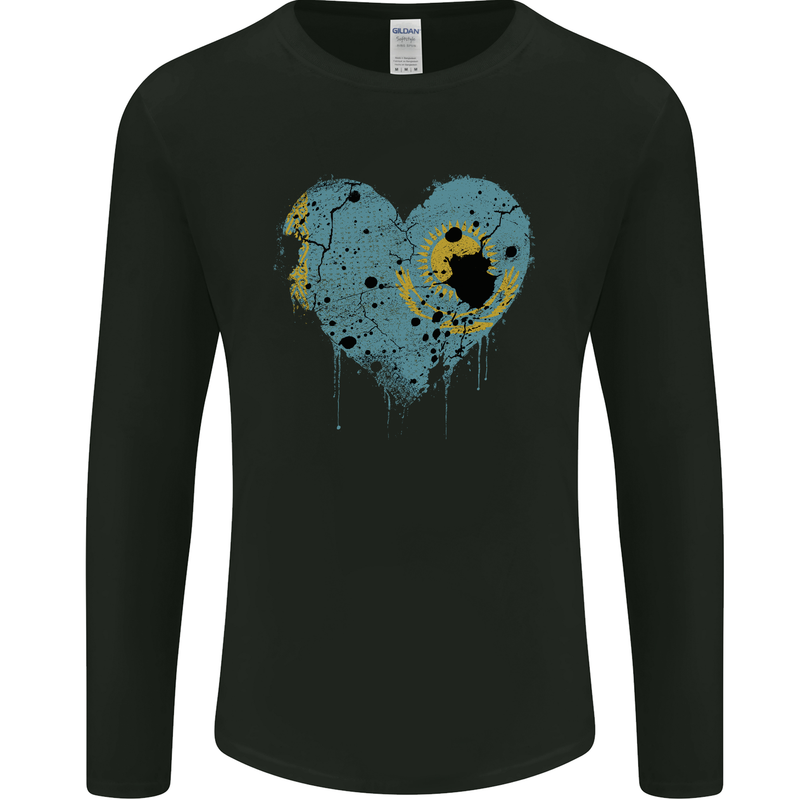 Love Kazakhstan Flag Kazakh Day Football Mens Long Sleeve T-Shirt Black