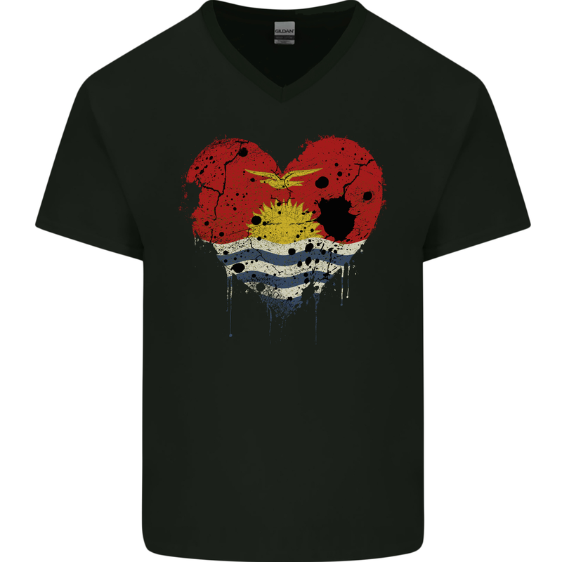 Love Kiribati Flag Day Football Mens V-Neck Cotton T-Shirt Black