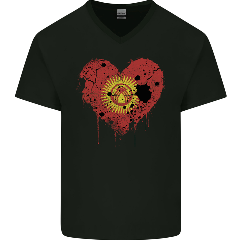 Love Kyrgyzstan Flag Kyrgyz Day Football Mens V-Neck Cotton T-Shirt Black